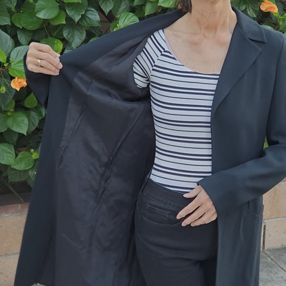 KENAR open midi black long sleeve coat lined sz.6 business travel office - Picture 2 of 11